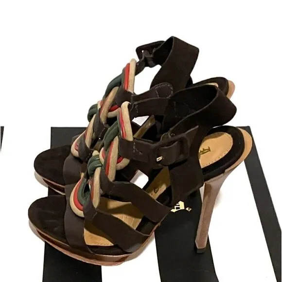 Y2K LAMB Leather Suede Stiletto Sandals Model Zed Mod Platform Stacked 6.5 w Box
