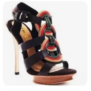 Y2K LAMB Leather Suede Stiletto Sandals Model Zed Mod Platform Stacked 6.5 w Box