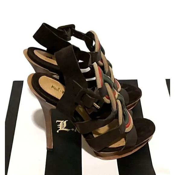 Y2K LAMB Leather Suede Stiletto Sandals Model Zed Mod Platform Stacked 6.5 w Box