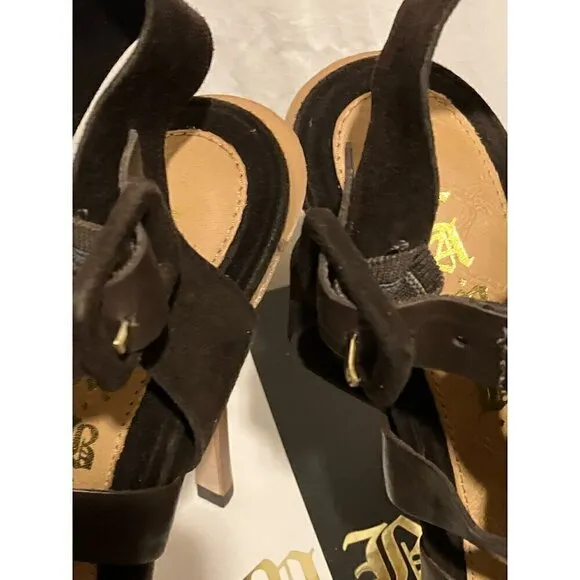 Y2K LAMB Leather Suede Stiletto Sandals Model Zed Mod Platform Stacked 6.5 w Box