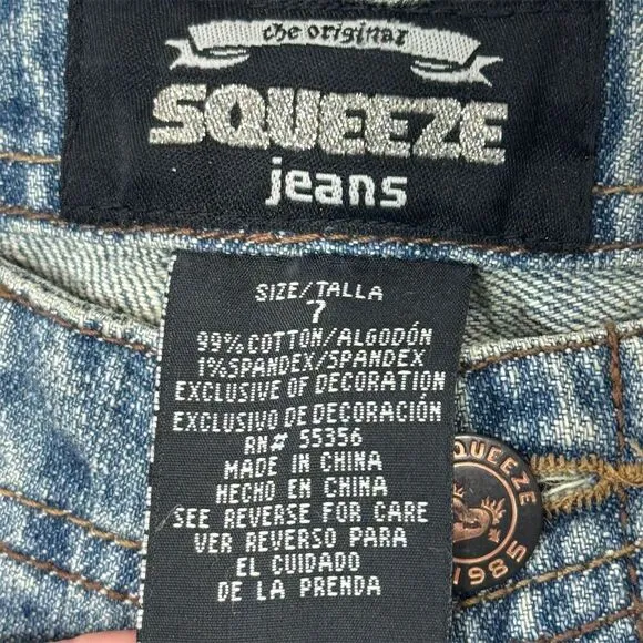 Y2K Squeeze Capri Jeans Patchwork Lace Trim Low Rise Cuffed Hem Size 7 McBling