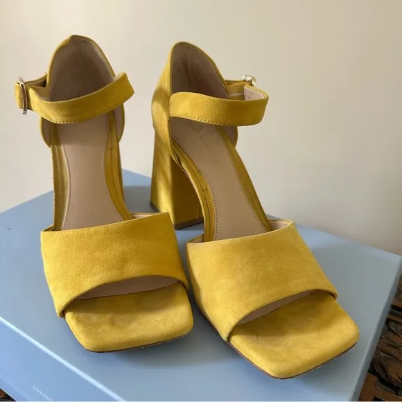 Yellow suede block heels open toe
