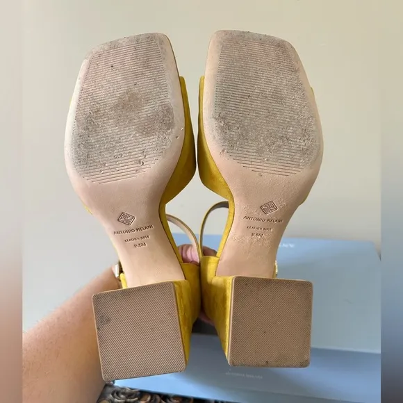 Yellow suede block heels open toe