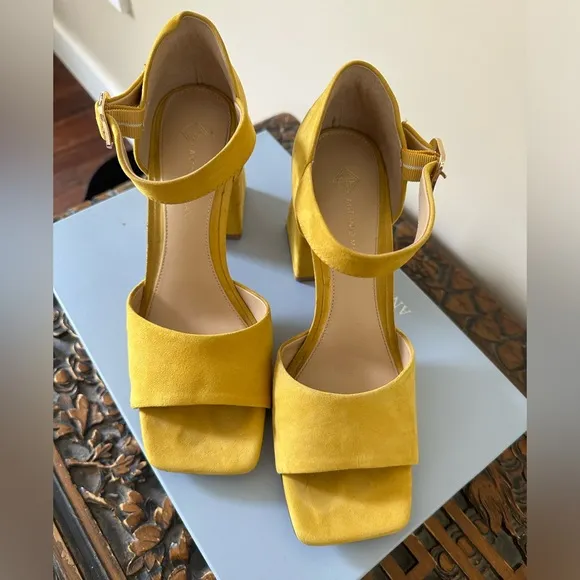 Yellow suede block heels open toe