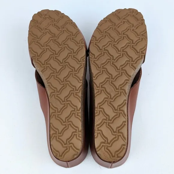 Yokono Criss Cross Cork Wedge Leather Sandals Slip On Cognac Brown size 6.5