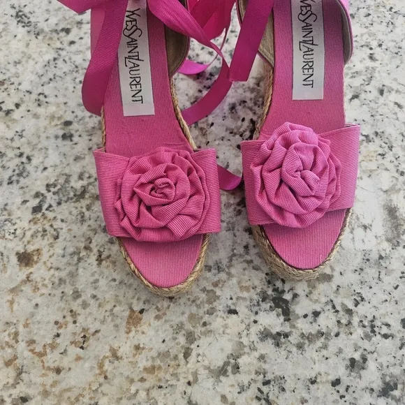 Yves Saint Laurent Pink Wedge Sandals