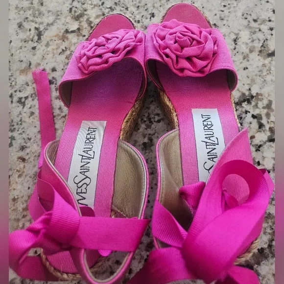 Yves Saint Laurent Pink Wedge Sandals