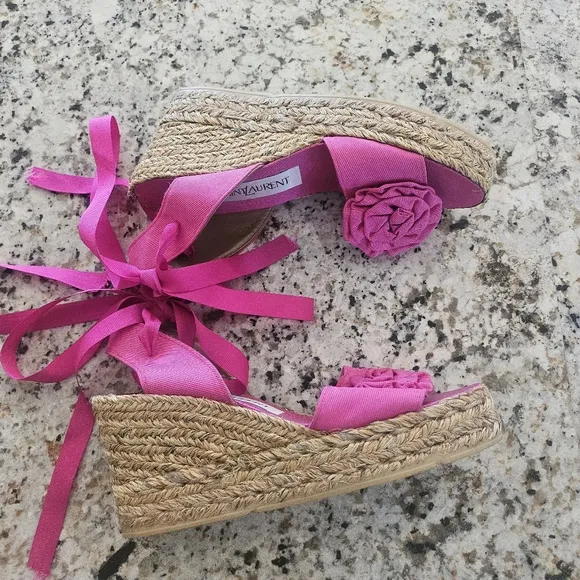 Yves Saint Laurent Pink Wedge Sandals