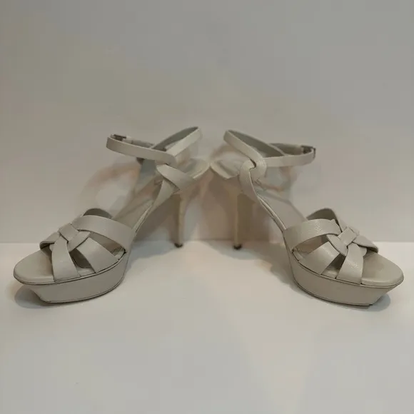 Yves Saint Laurent White Leather Tribute Platform Sandals Size 37