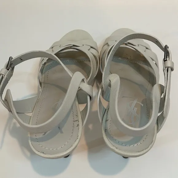 Yves Saint Laurent White Leather Tribute Platform Sandals Size 37