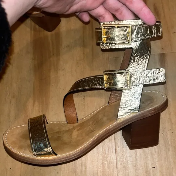 Zadig &amp; Voltaire Cecilia Crinkled Caprese Sandals Gold Size 38 US 7