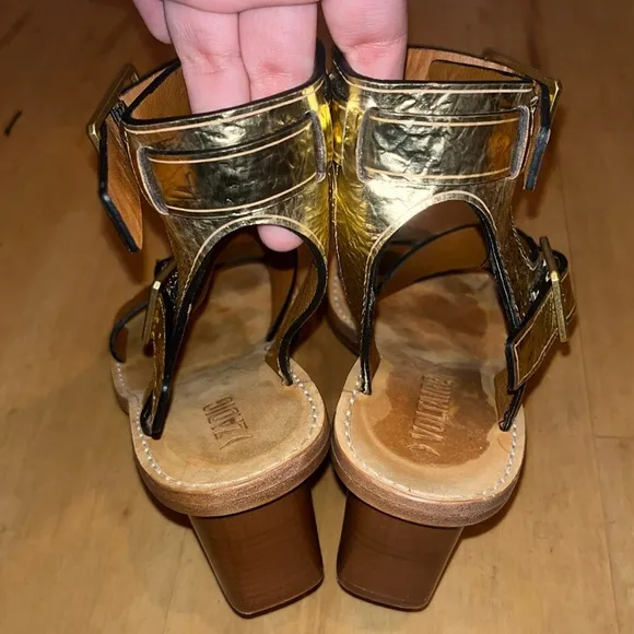 Zadig &amp; Voltaire Cecilia Crinkled Caprese Sandals Gold Size 38 US 7