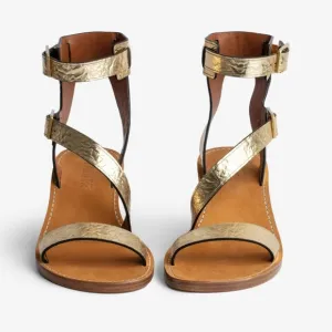 Zadig &amp; Voltaire Cecilia Crinkled Caprese Sandals Gold Size 38 US 7