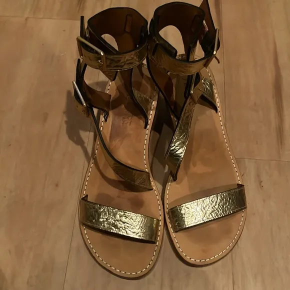 Zadig &amp; Voltaire Cecilia Crinkled Caprese Sandals Gold Size 38 US 7