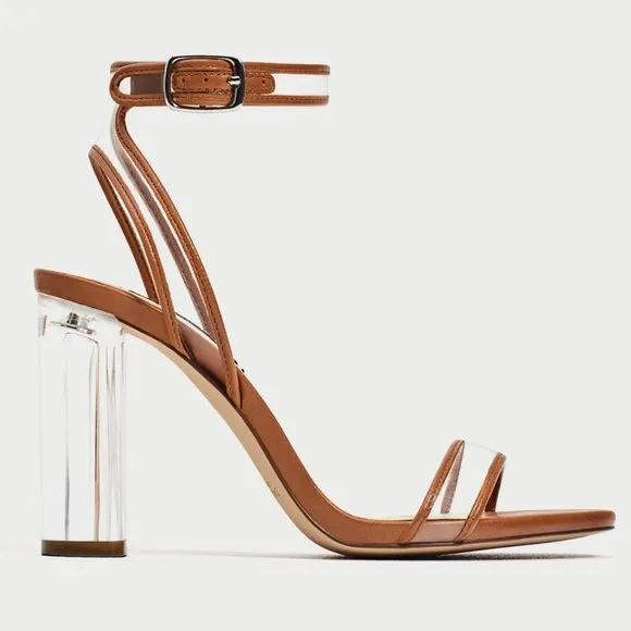 Zara Ankle Strap Sandals with Vinyl Clear Heels