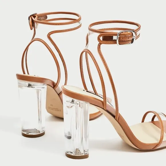 Zara Ankle Strap Sandals with Vinyl Clear Heels