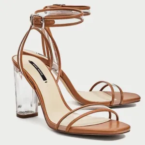Zara Ankle Strap Sandals with Vinyl Clear Heels