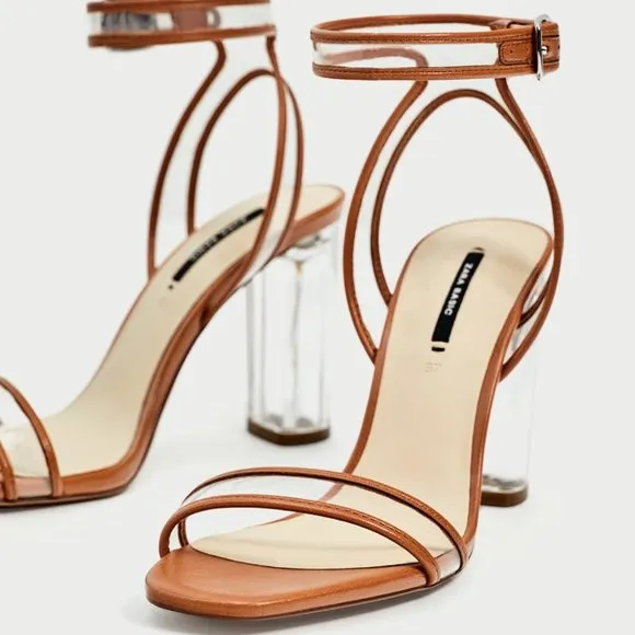 Zara Ankle Strap Sandals with Vinyl Clear Heels