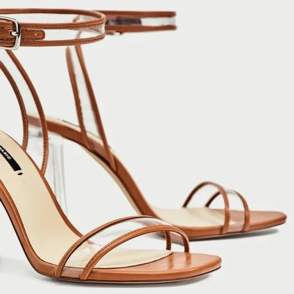 Zara Ankle Strap Sandals with Vinyl Clear Heels