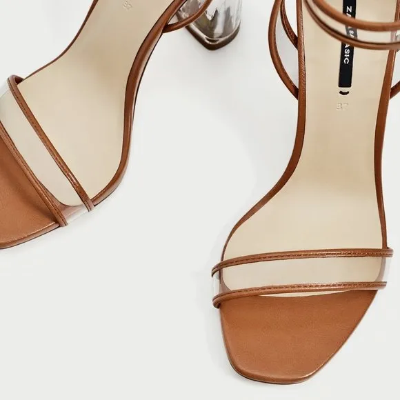 Zara Ankle Strap Sandals with Vinyl Clear Heels
