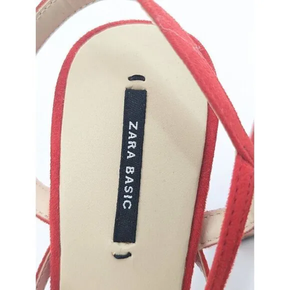 Zara Basic Women's Red Suede Platform Heels Sandals Size 40 EU