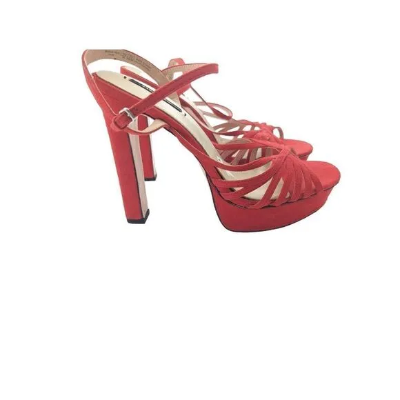 Zara Basic Women's Red Suede Platform Heels Sandals Size 40 EU