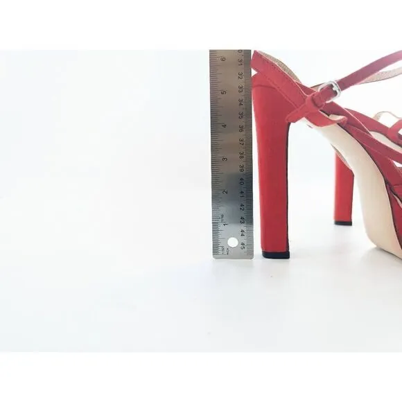 Zara Basic Women's Red Suede Platform Heels Sandals Size 40 EU