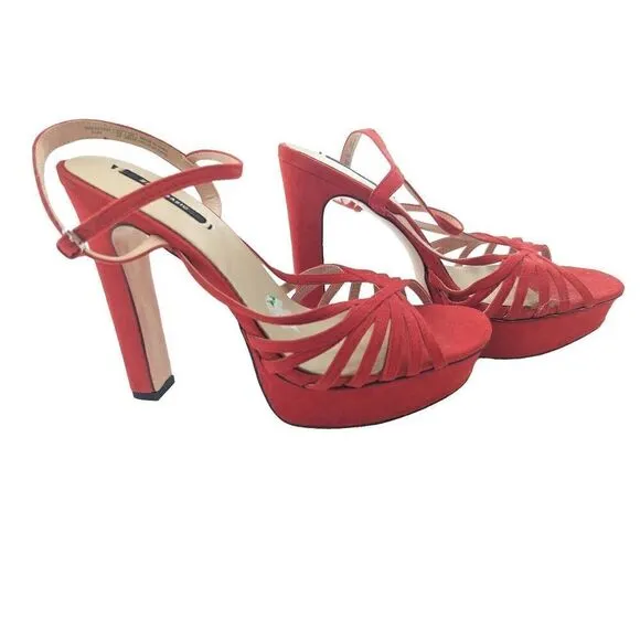 Zara Basic Women's Red Suede Platform Heels Sandals Size 40 EU
