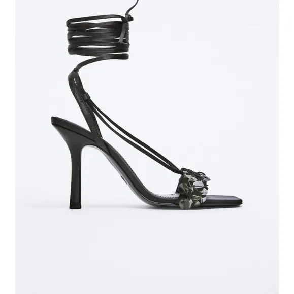 Zara beaded lace-up heeled sandals