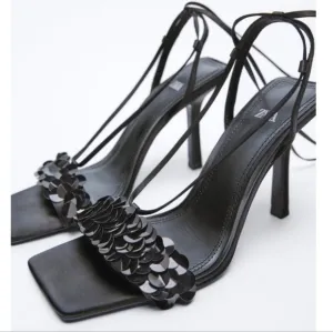 Zara beaded lace-up heeled sandals