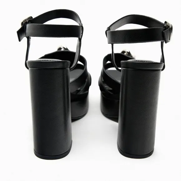 Zara black chunky heels sandals size 9 new
