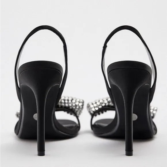 Zara Black Embellished Bow High Heel Sandals