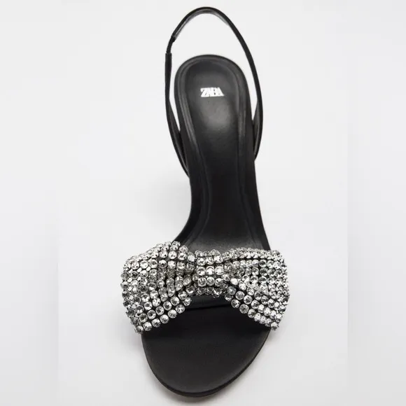 Zara Black Embellished Bow High Heel Sandals