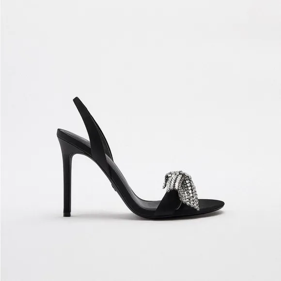 Zara Black Embellished Bow High Heel Sandals