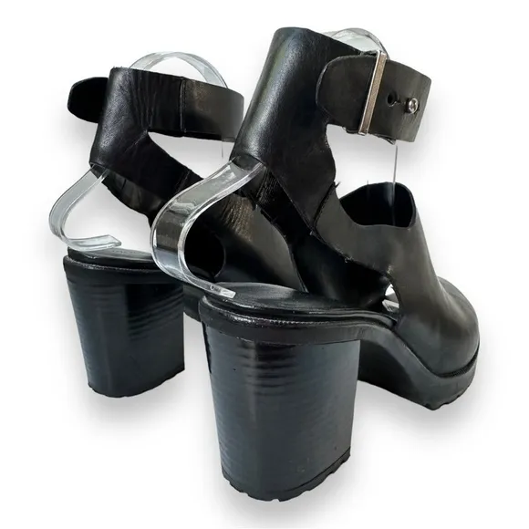 Zara Black Leather Chunky Track Sole Ankle Strap Heeled Sandals | Size 39