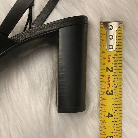 Zara Black Leather Minimalist High Heels Sandals Shoes Size 11