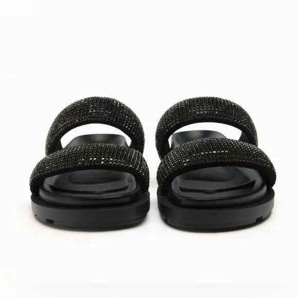 Zara Black🖤🖤🖤 Rhinestone Flat Sandals - Size 6 - NWT