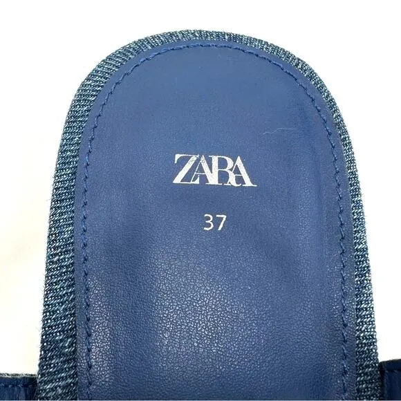 ZARA BLUE DENIM STUDDED GLADIATOR THONG TOE FLAT SANDALS🆕