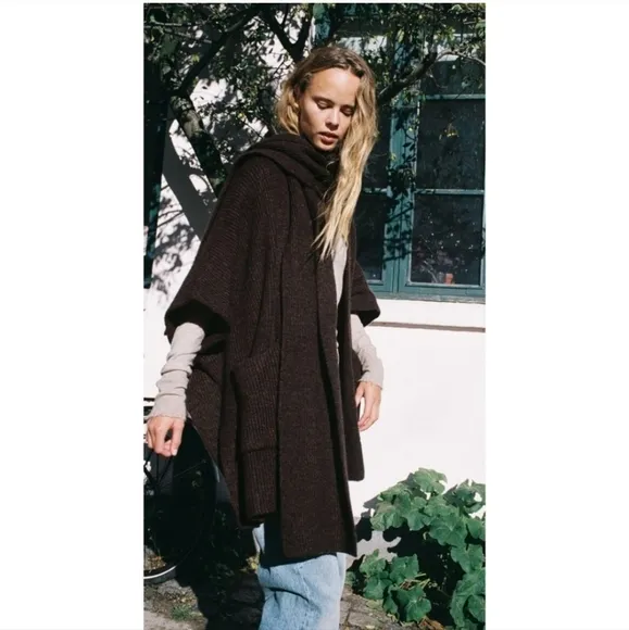 ZARA Cardigan Coat Cape Scarf Brown size S and M