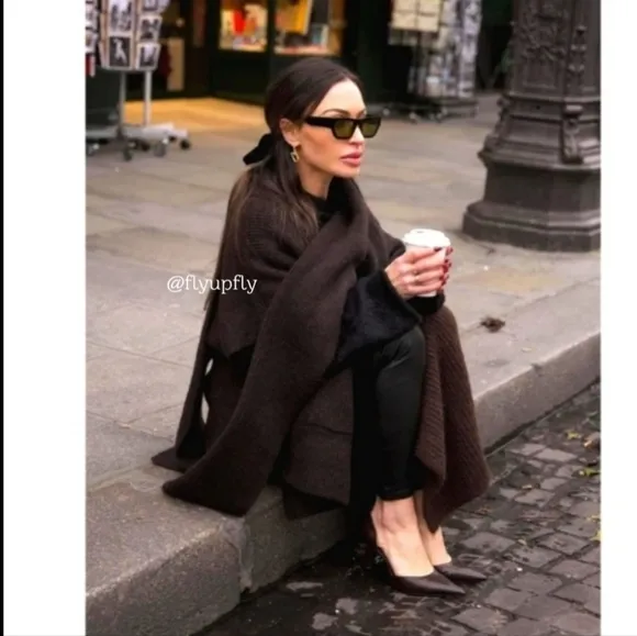 ZARA Cardigan Coat Cape Scarf Brown size S and M