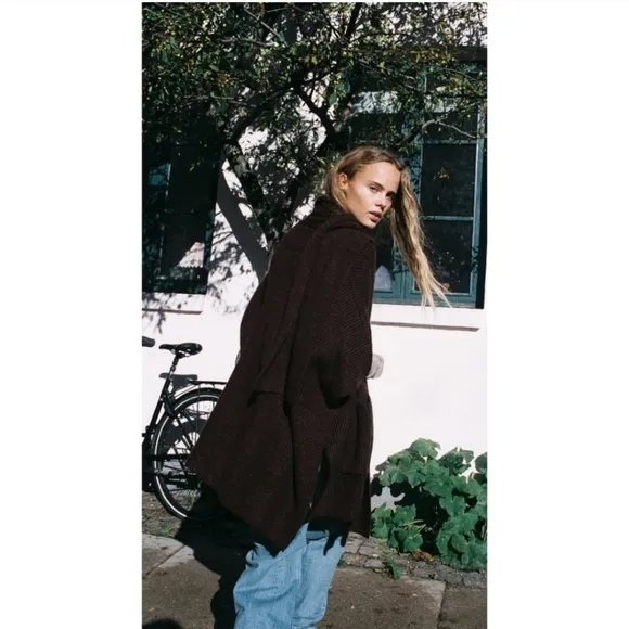 ZARA Cardigan Coat Cape Scarf Brown size S and M