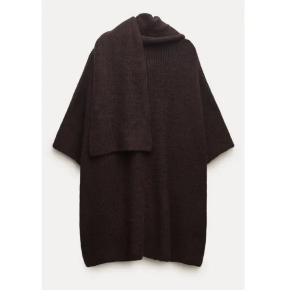 ZARA Cardigan Coat Cape Scarf Brown size S and M