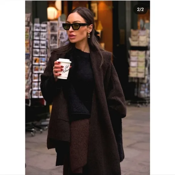 ZARA Cardigan Coat Cape Scarf Brown size S and M
