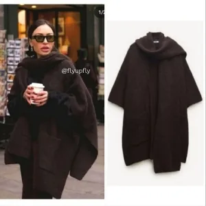 ZARA Cardigan Coat Cape Scarf Brown size S and M