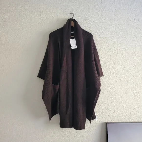 ZARA Cardigan Coat Cape Scarf Brown size S and M