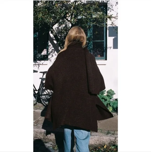 ZARA Cardigan Coat Cape Scarf Brown size S and M