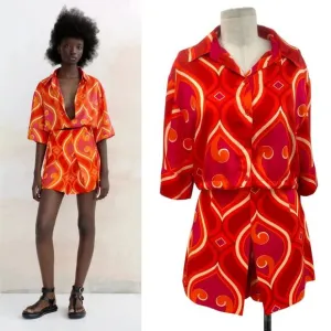 Zara Groovy Travel Print Set Pink Orange Swirl Retro Skort Set Size XS / Small