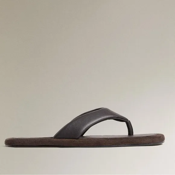 ZARA HOME 100% Leather Comfort Flat Sandals Brown Suede NWT Size 8