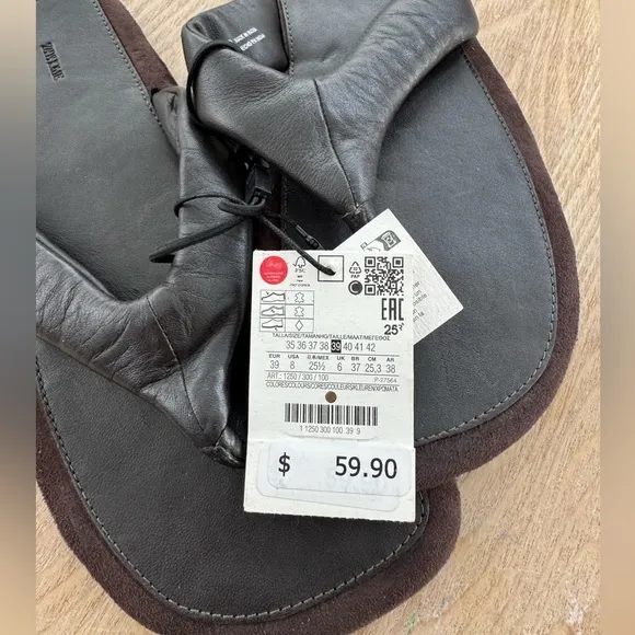 ZARA HOME 100% Leather Comfort Flat Sandals Brown Suede NWT Size 8