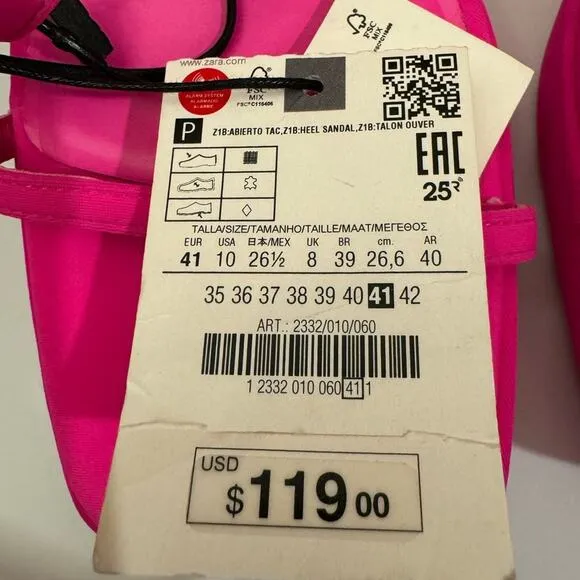 ZARA Hot Neon Pink Block Heeled Strappy Platform Sandals